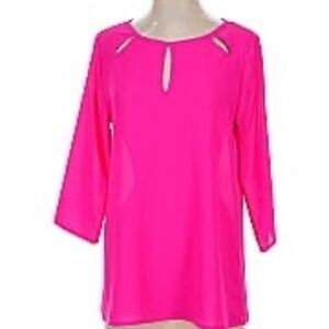 Anthropologie Hot Pink Keyhole Cutout Tunic Blouse - Size S - Flowy 3/4 Sleeve